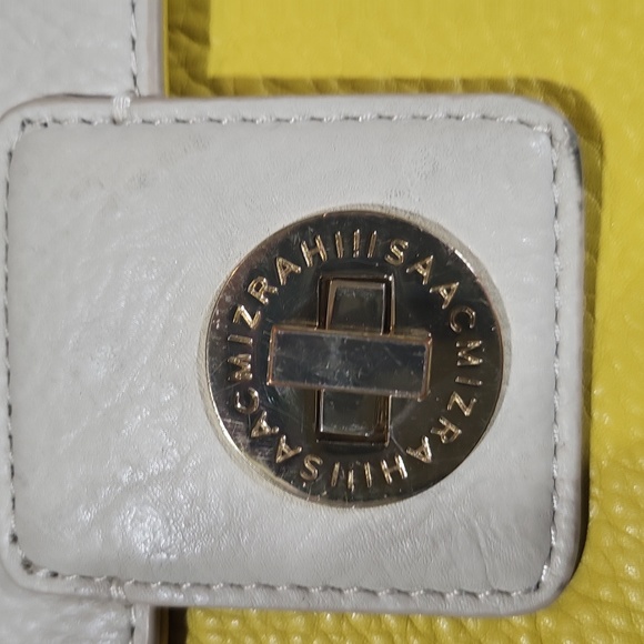 ISSAC MIZRAHI Cream Yellow Brown Color Block Leather Shoulder Bag - Picture 5 of 16